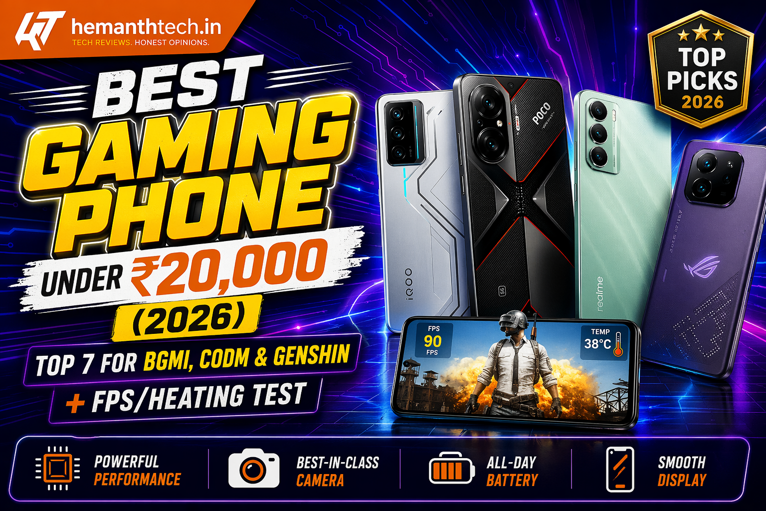 Best Gaming Phone Under ₹20,000 (2026): Top 7 for BGMI, CODM & Genshin + FPS/Heating Test